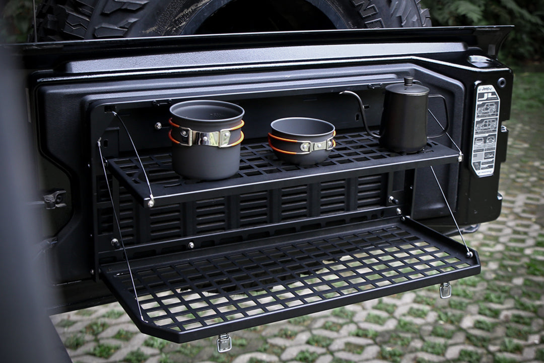 MAIKER 2-Tier Tailgate Table For Ford Bronco - Foldable Camping Shelf, Aluminum Alloy, No Drilling Needed