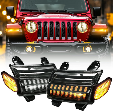 Maiker Lens LED Fender Light Kit LED Turn Signal Lights with DRL & Side Marker Lights Replacement For Jeep Wrangler JL