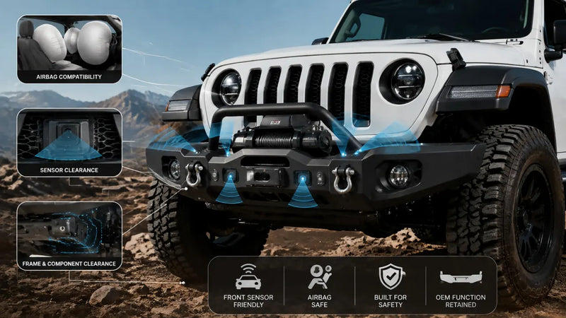 Jeep Wrangler Front Bumper Safety, Airbag Compatibility, and Sensor Clearance