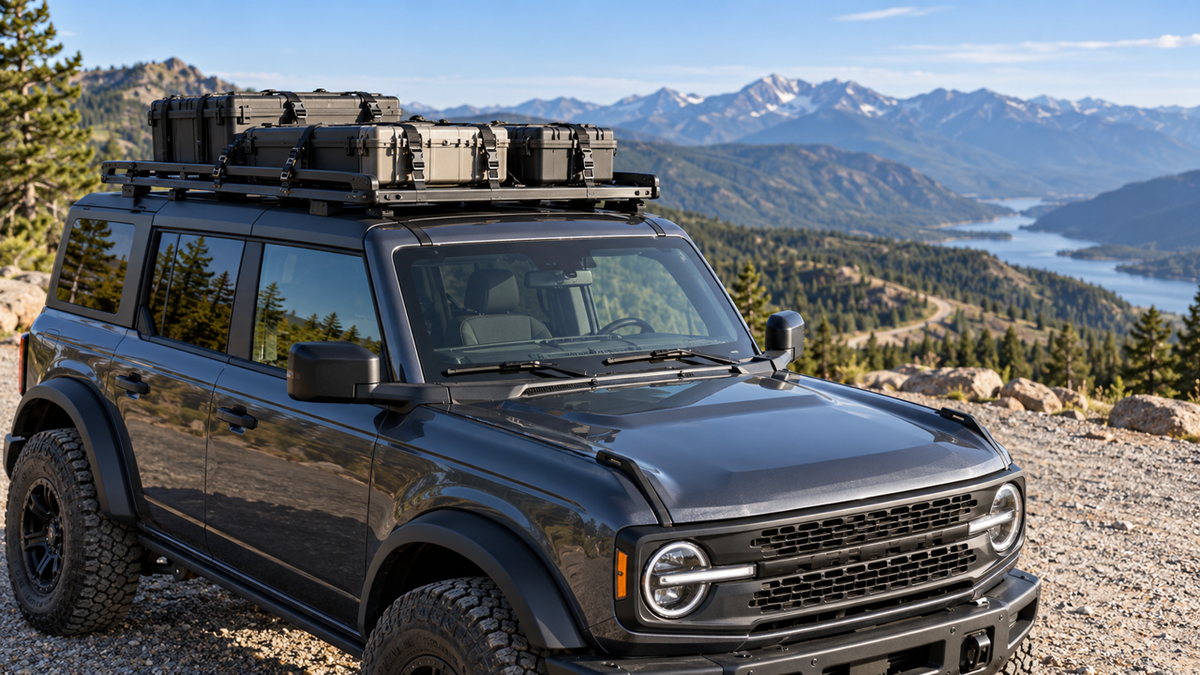 Securely distributed cargo on a Jeep or Ford Bronco roof rack