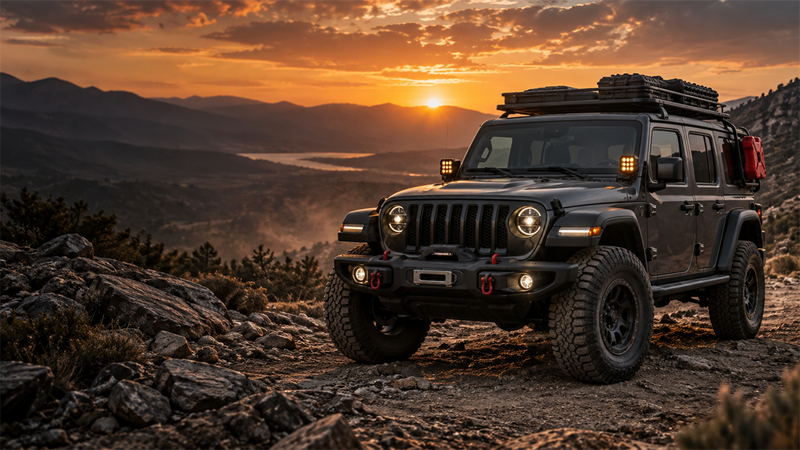 OMU off-road parts and Jeep utility setup on a rocky trail