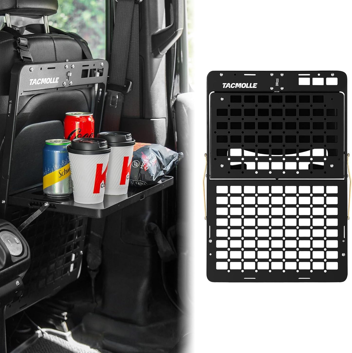 Tacmolle Tactical Seat Back Organizer with Tray & Steering Wheel Tray For Universal Model