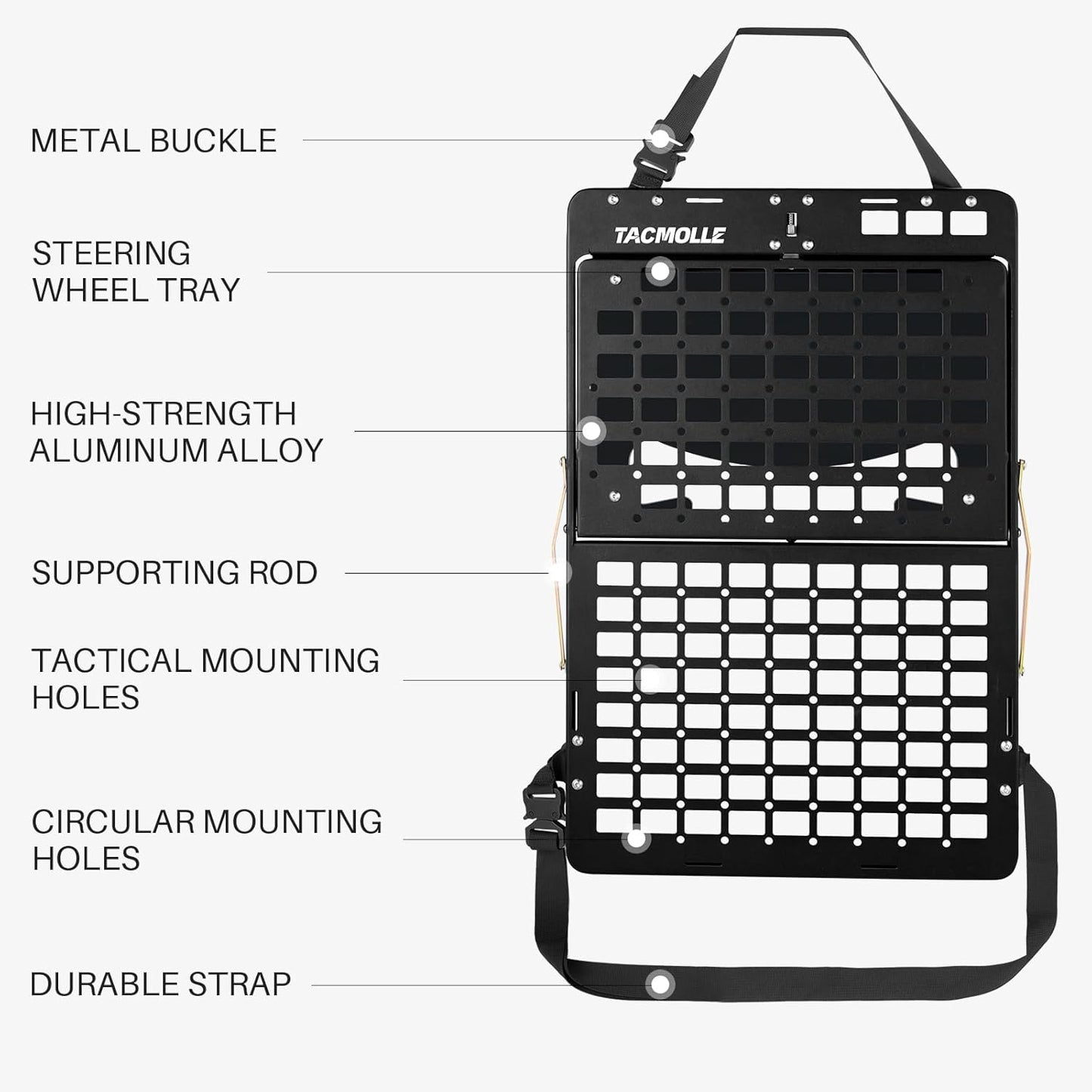 Tacmolle Tactical Seat Back Organizer with Tray & Steering Wheel Tray For Universal Model