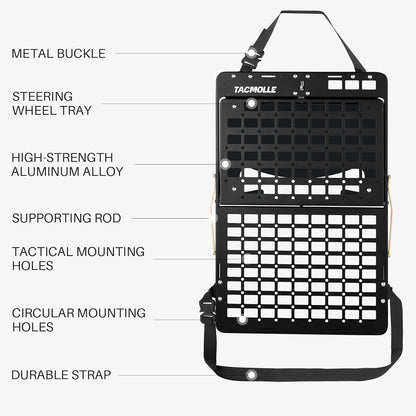 Tacmolle Tactical Seat Back Organizer with Tray & Steering Wheel Tray For Universal Model