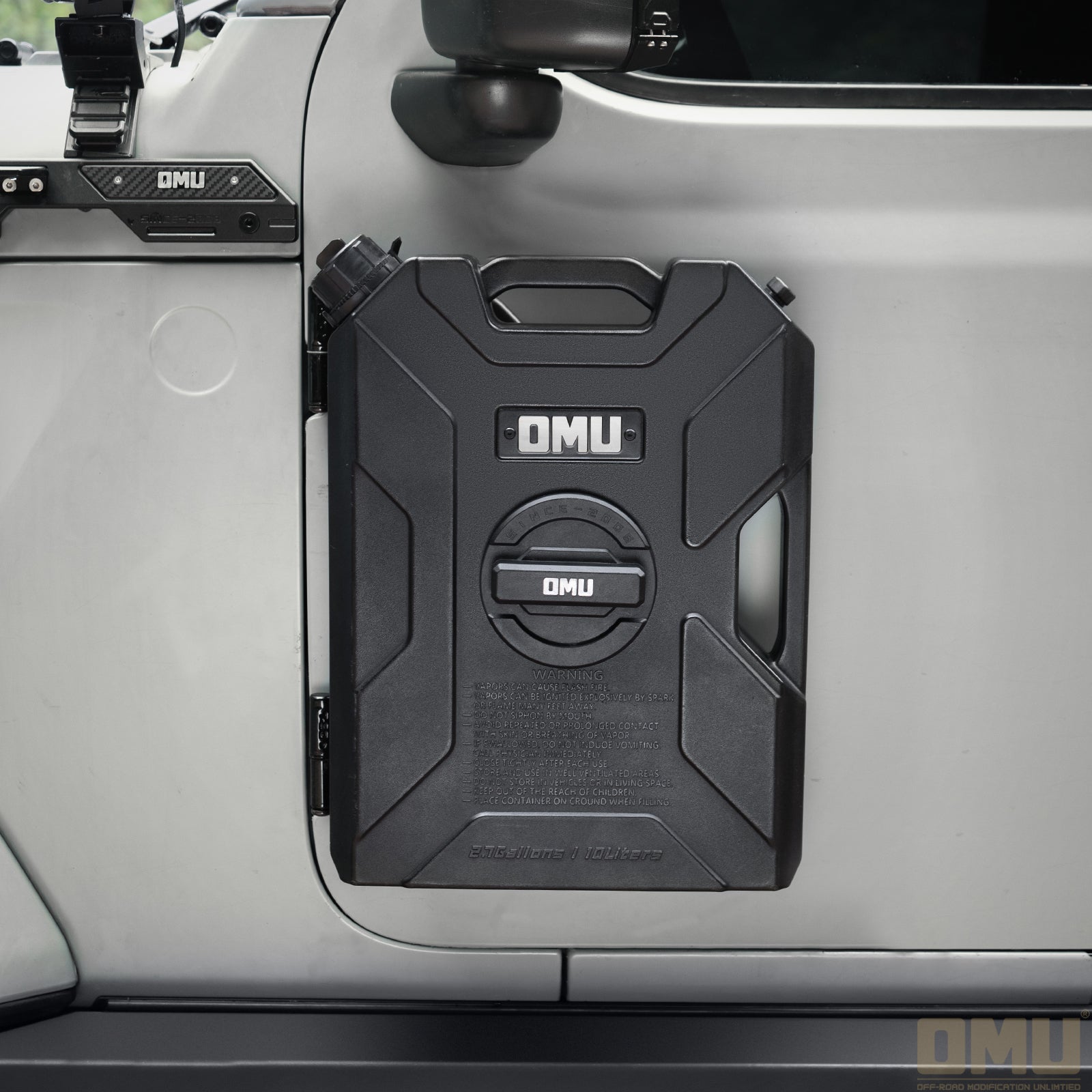 OMU Genesis 10L door hinge Jerrycan kit for Jeep Wrangler JK JL and Gladiator JT overland fuel storage