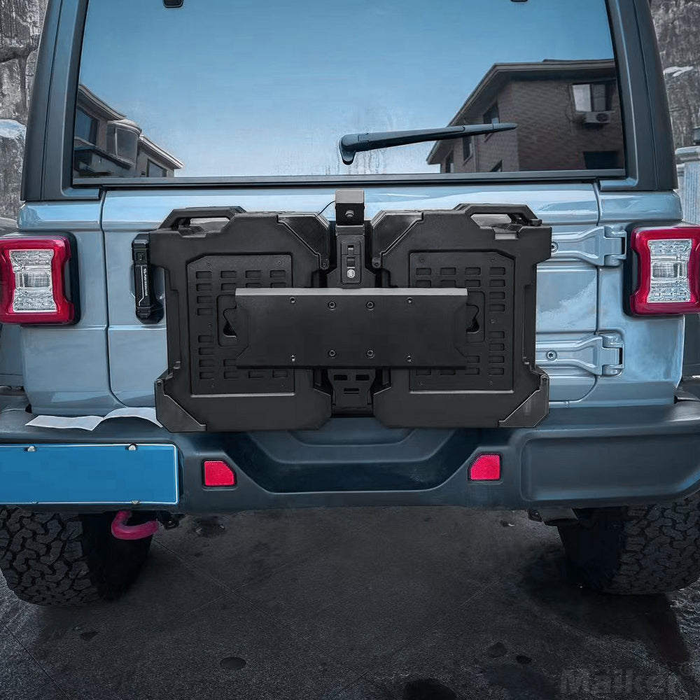 Metal tailgate storage box for Jeep Wrangler JK JL rear cargo tool organization
