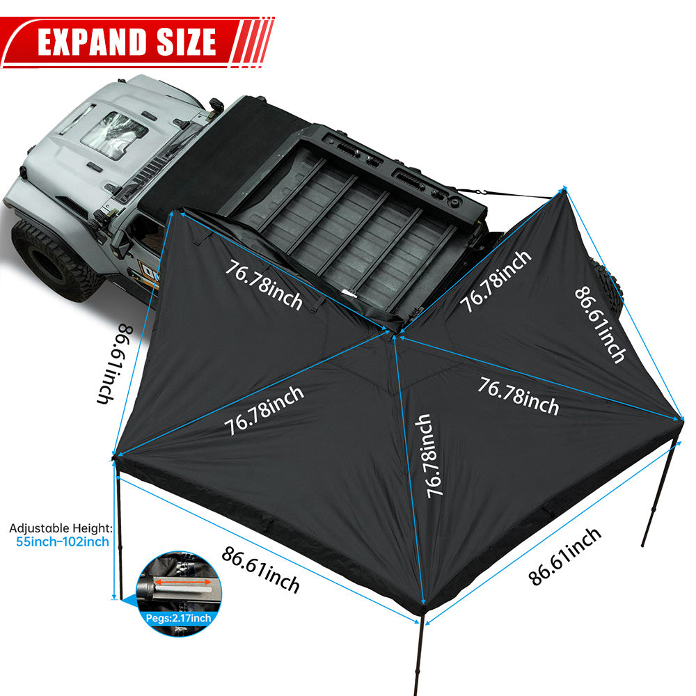 Overland 270° Awning House Tent for Driver Side, Only Top Awning Not Include Side wall