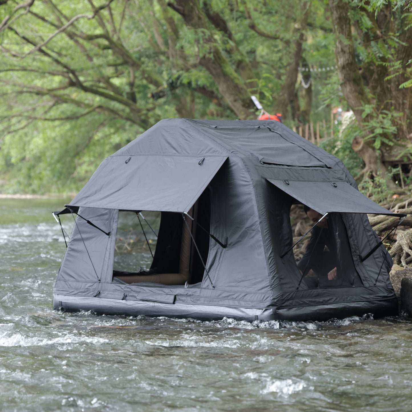 Foldable 2-3 People Amphibious Inflatable Car Roof Top Tent With Ladder for Camping Outdoor