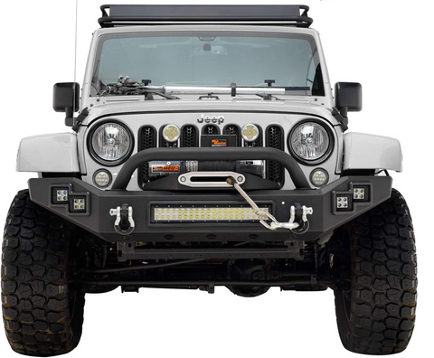 Maiker Black Front Full-Width Bumper With LED For Jeep Wrangler JK