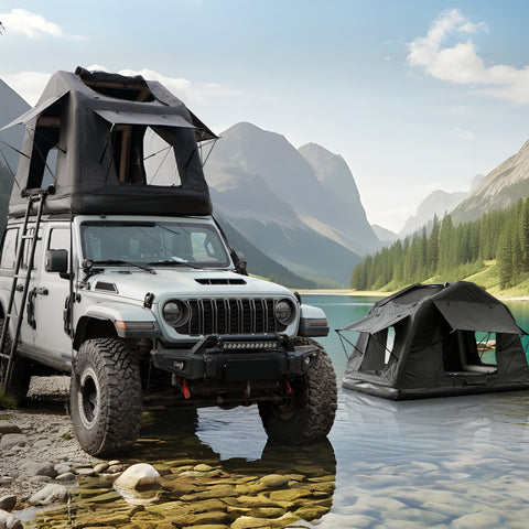 Foldable 2-3 People Amphibious Inflatable Car Roof Top Tent With Ladder for Camping Outdoor