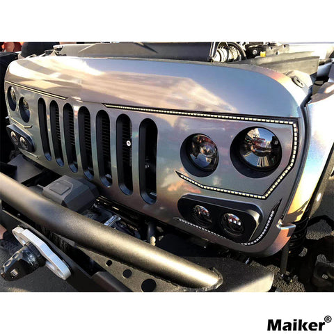Maiker Streamer กระจังหน้าพร้อมไฟสำหรับอุปกรณ์เสริม Jeep Wrangler JK